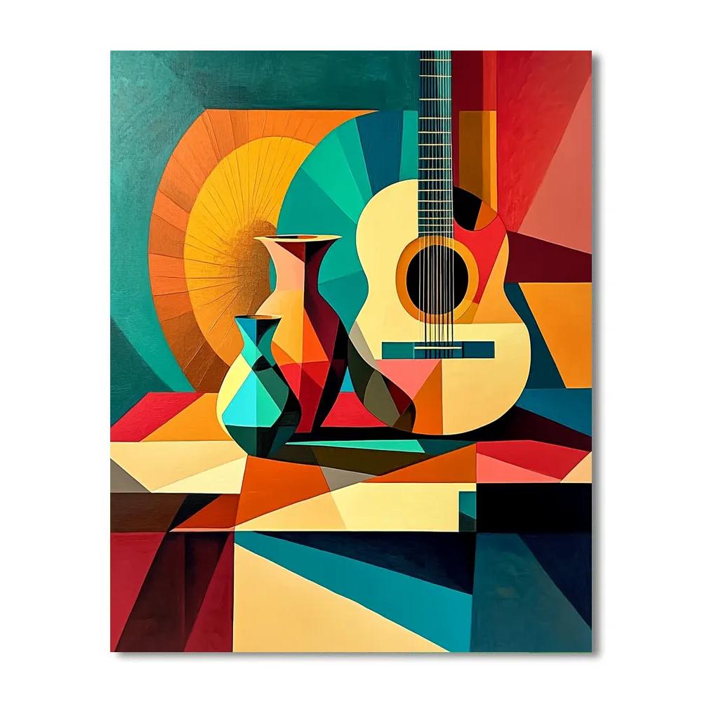Pablo Picasso Inspired Cubist Still Life With Guitar And Vase Paint by numbers art