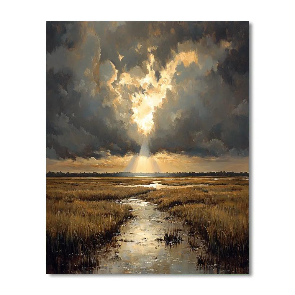 Rembrandt Inspired Storm Clouds Over Dutch Fields DIY paint by numbers