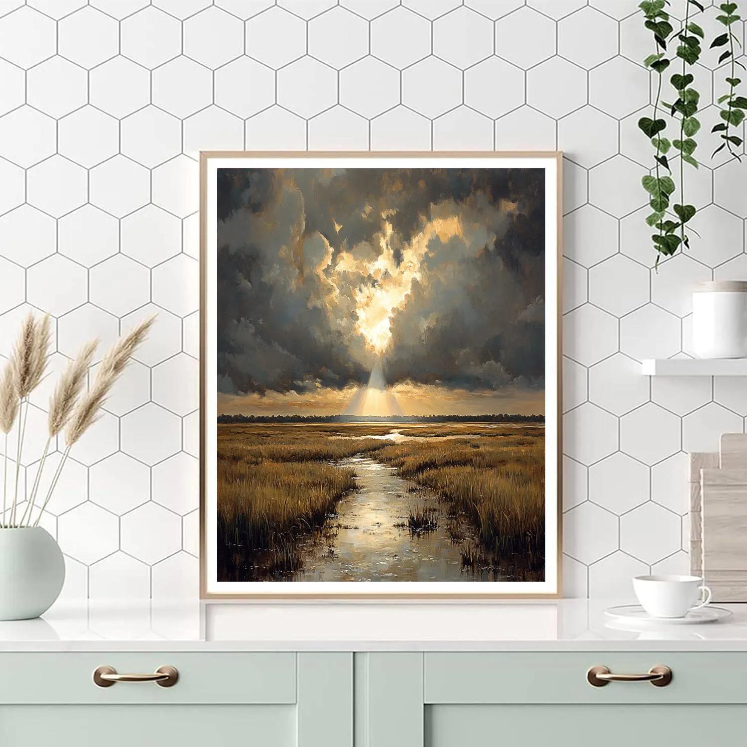 Rembrandt Inspired Storm Clouds Over Dutch Fields DIY paint by numbers