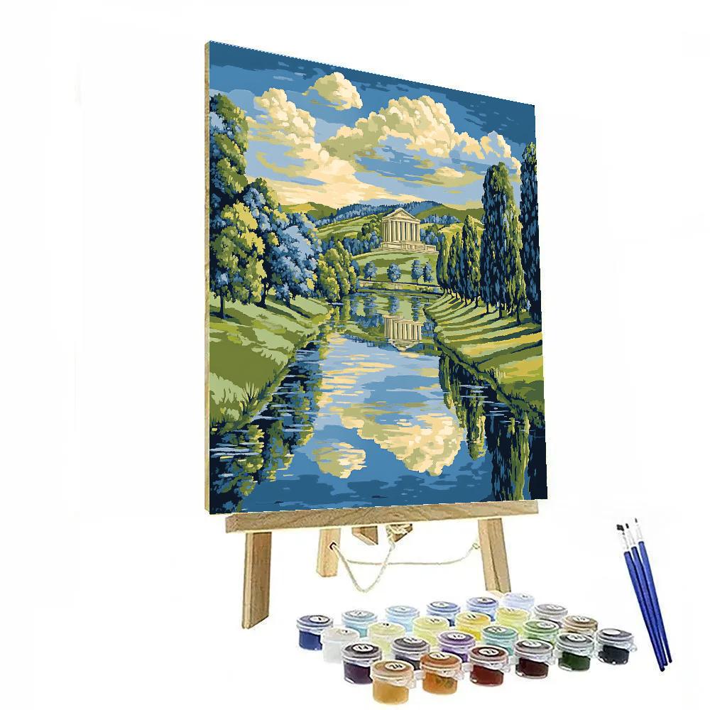 Raphael Inspired Serene River With Distant Temple painting number kit