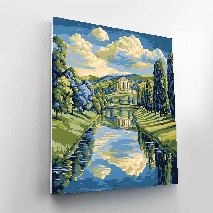 Raphael Inspired Serene River With Distant Temple painting number kit