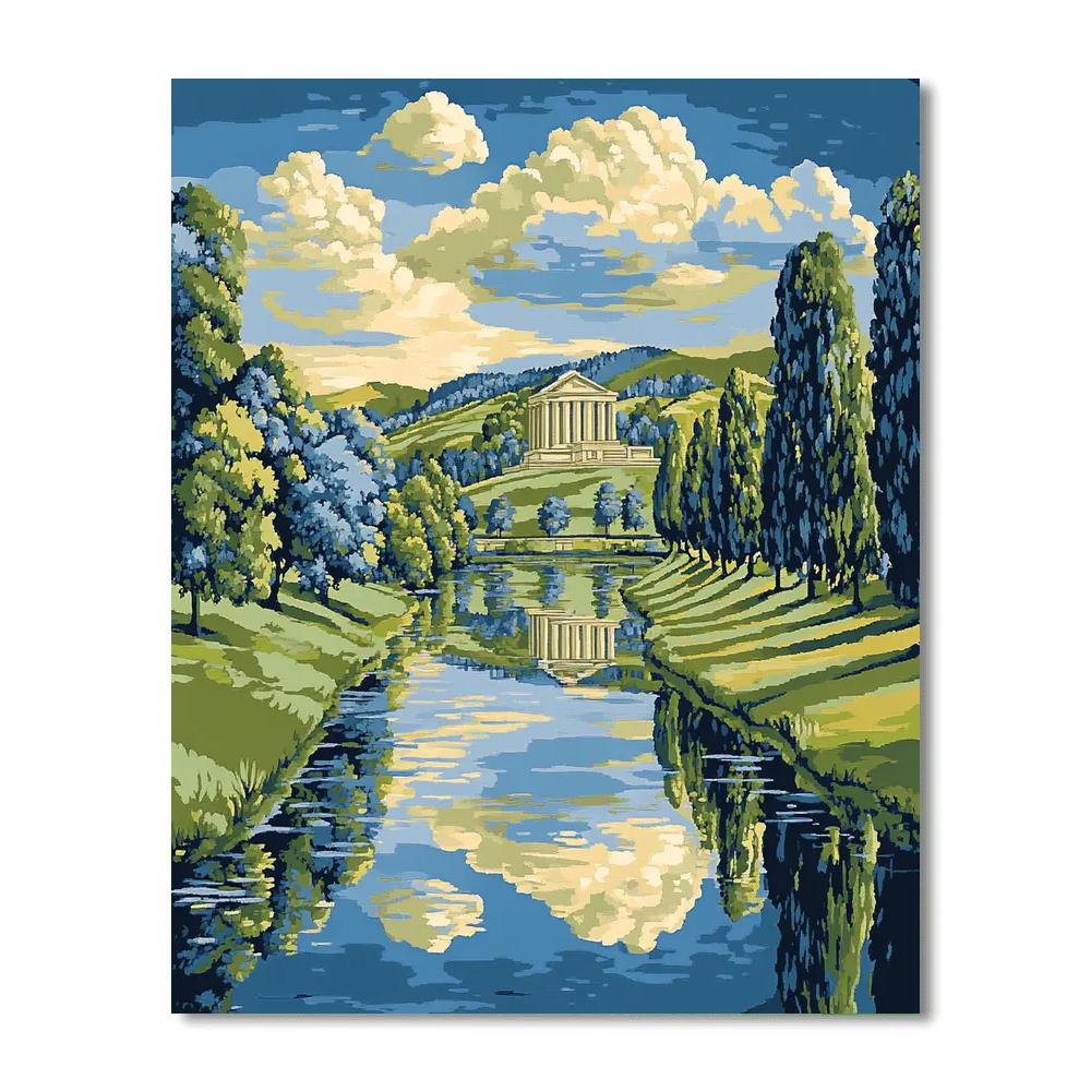 Raphael Inspired Serene River With Distant Temple painting number kit