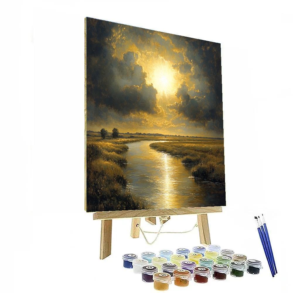 Rembrandt Inspired Golden Rays Over Quiet River Paint by numbers art