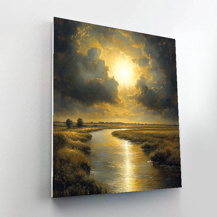 Rembrandt Inspired Golden Rays Over Quiet River Paint by numbers art