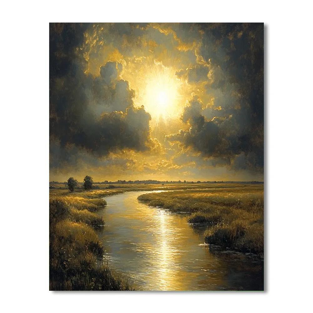 Rembrandt Inspired Golden Rays Over Quiet River Paint by numbers art