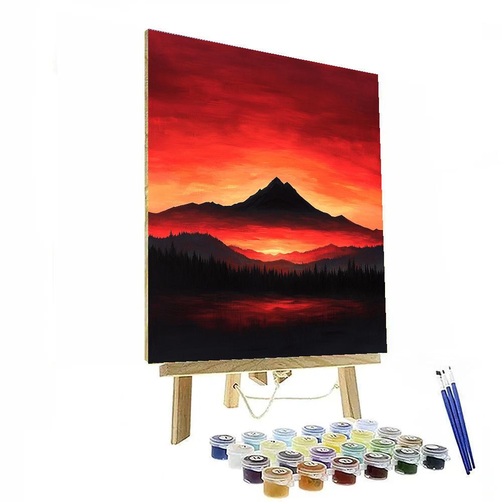 Frederick Varley Inspired Radiant Crimson Sunset Over Brooding Mountain Paint by numbers art