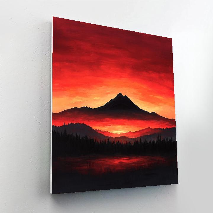 Frederick Varley Inspired Radiant Crimson Sunset Over Brooding Mountain Paint by numbers art