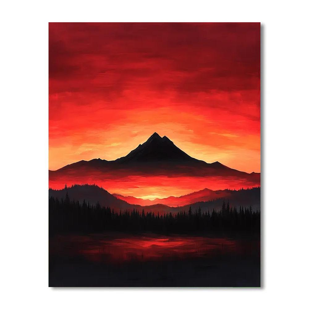 Frederick Varley Inspired Radiant Crimson Sunset Over Brooding Mountain Paint by numbers art