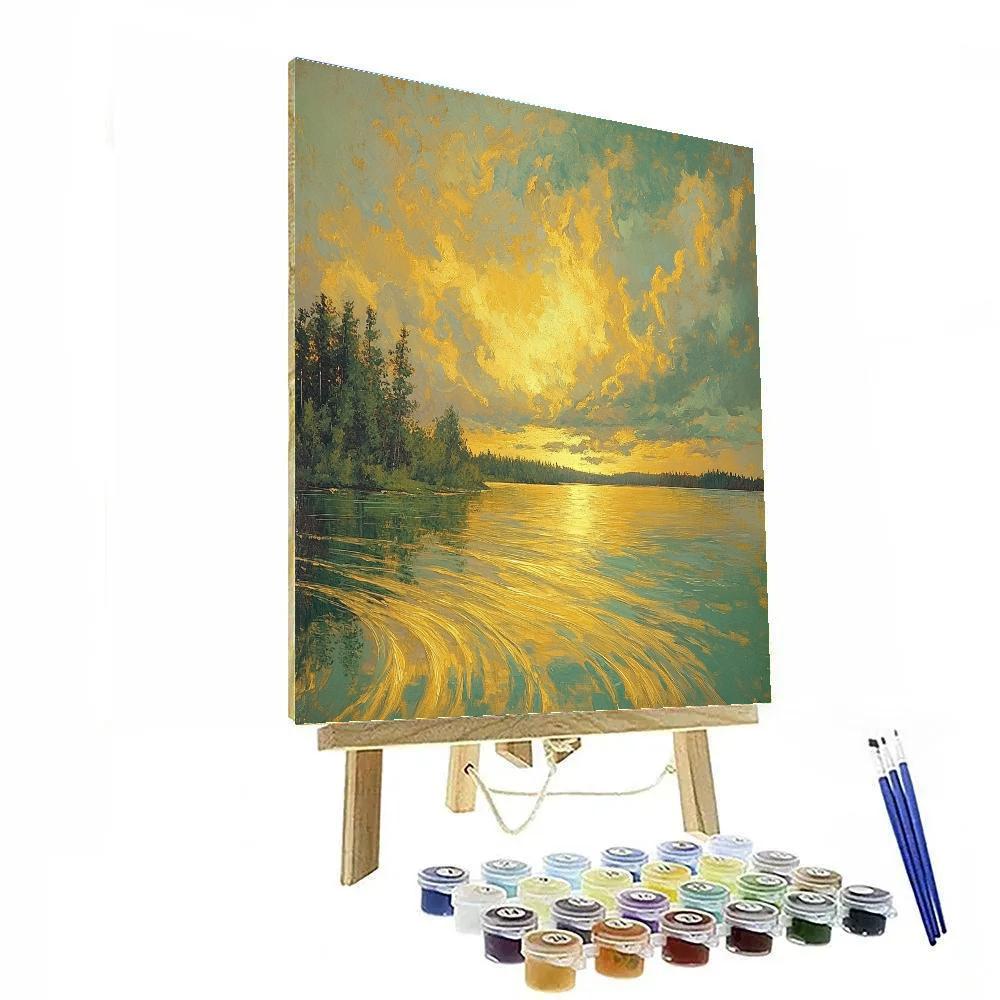 Frederick Varley Inspired Golden-Hued Storm Over Northern Lake DIY paint by numbers