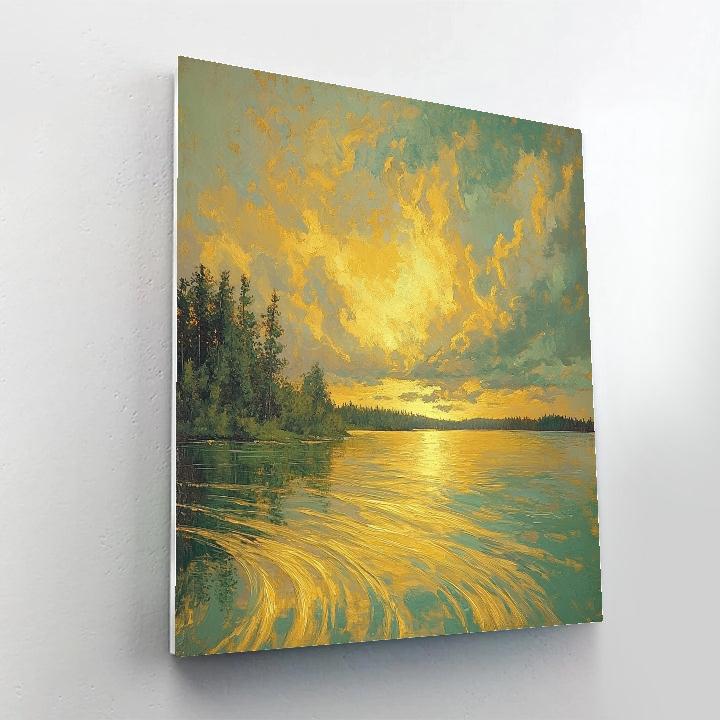 Frederick Varley Inspired Golden-Hued Storm Over Northern Lake DIY paint by numbers