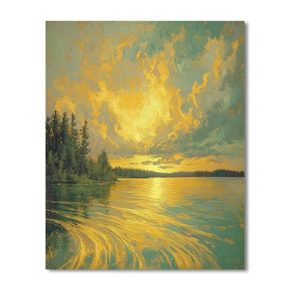 Frederick Varley Inspired Golden-Hued Storm Over Northern Lake DIY paint by numbers