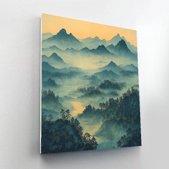 Zhao Mengfu Inspired Tranquil Mountain Mist Painting by numbers kit