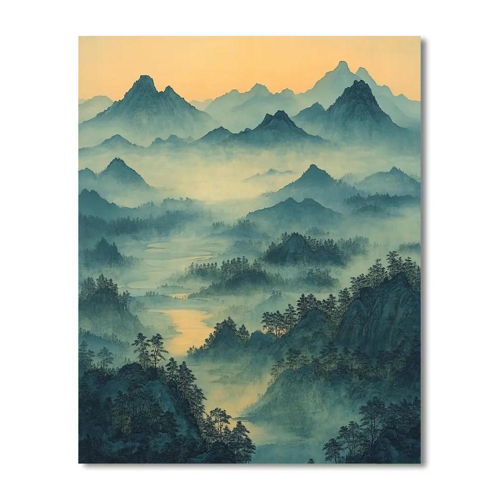 Zhao Mengfu Inspired Tranquil Mountain Mist Painting by numbers kit