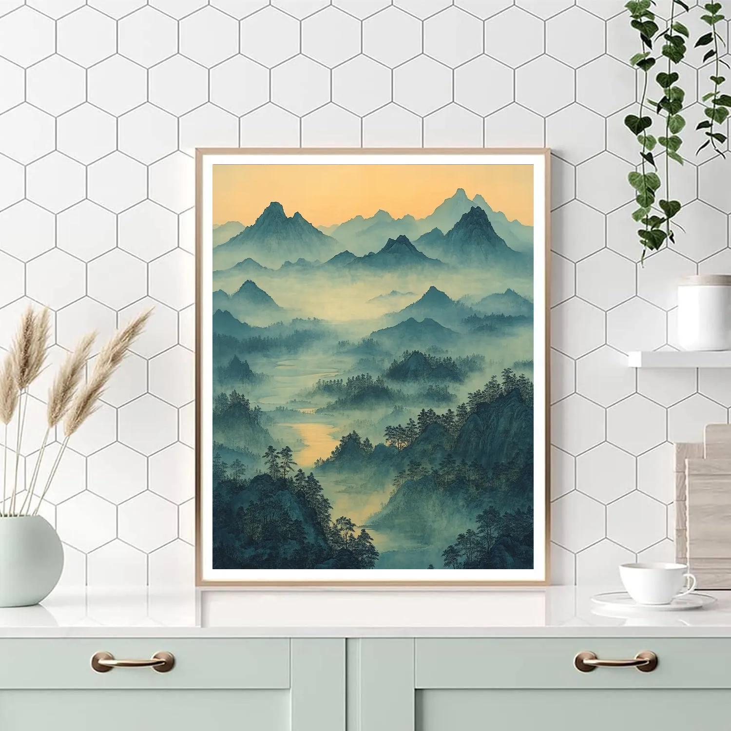 Zhao Mengfu Inspired Tranquil Mountain Mist Painting by numbers kit
