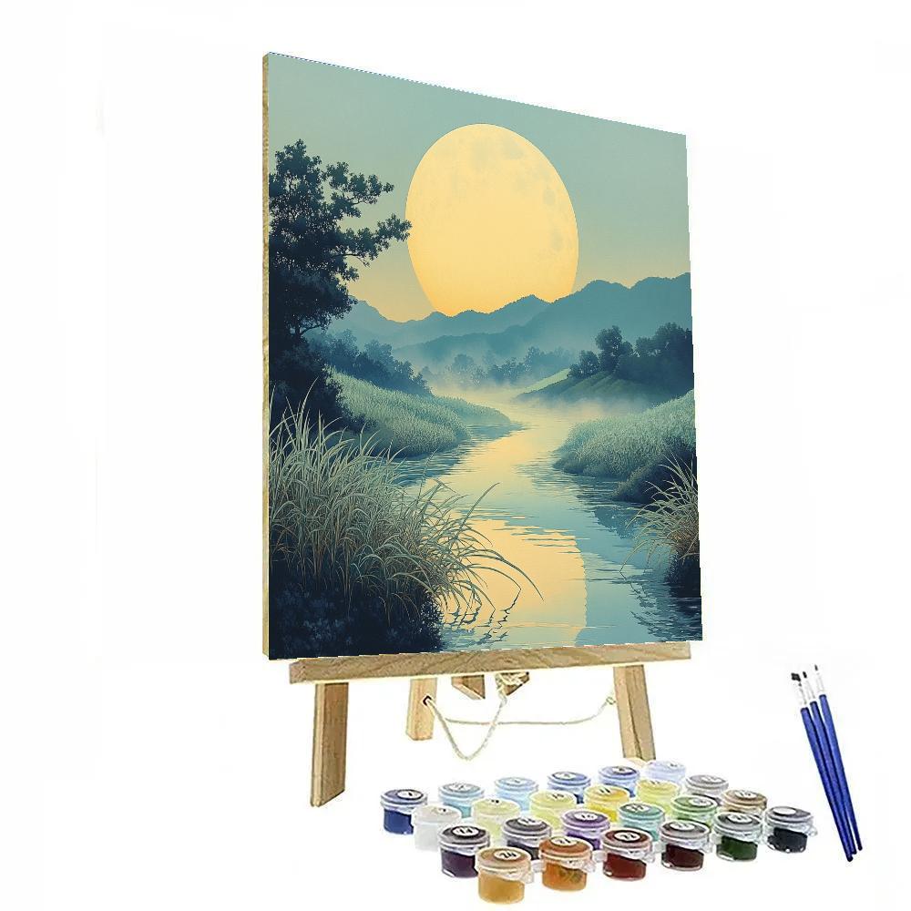 Hiroshige Inspired Moonlit River Reeds paint by number