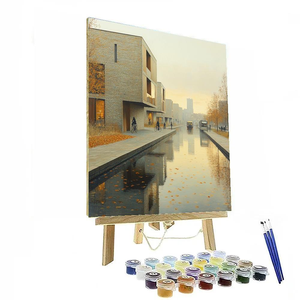 Kanalbyen Mirrored Canals Aarhus Denmark painting number kit
