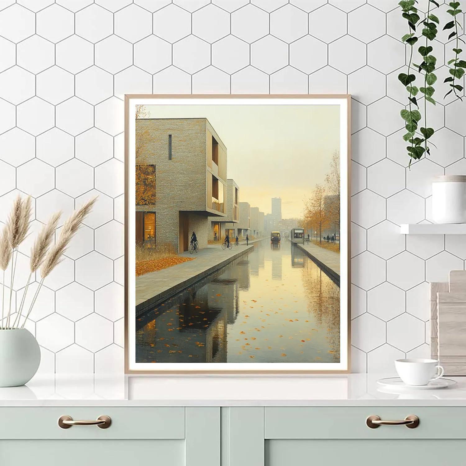 Kanalbyen Mirrored Canals Aarhus Denmark painting number kit