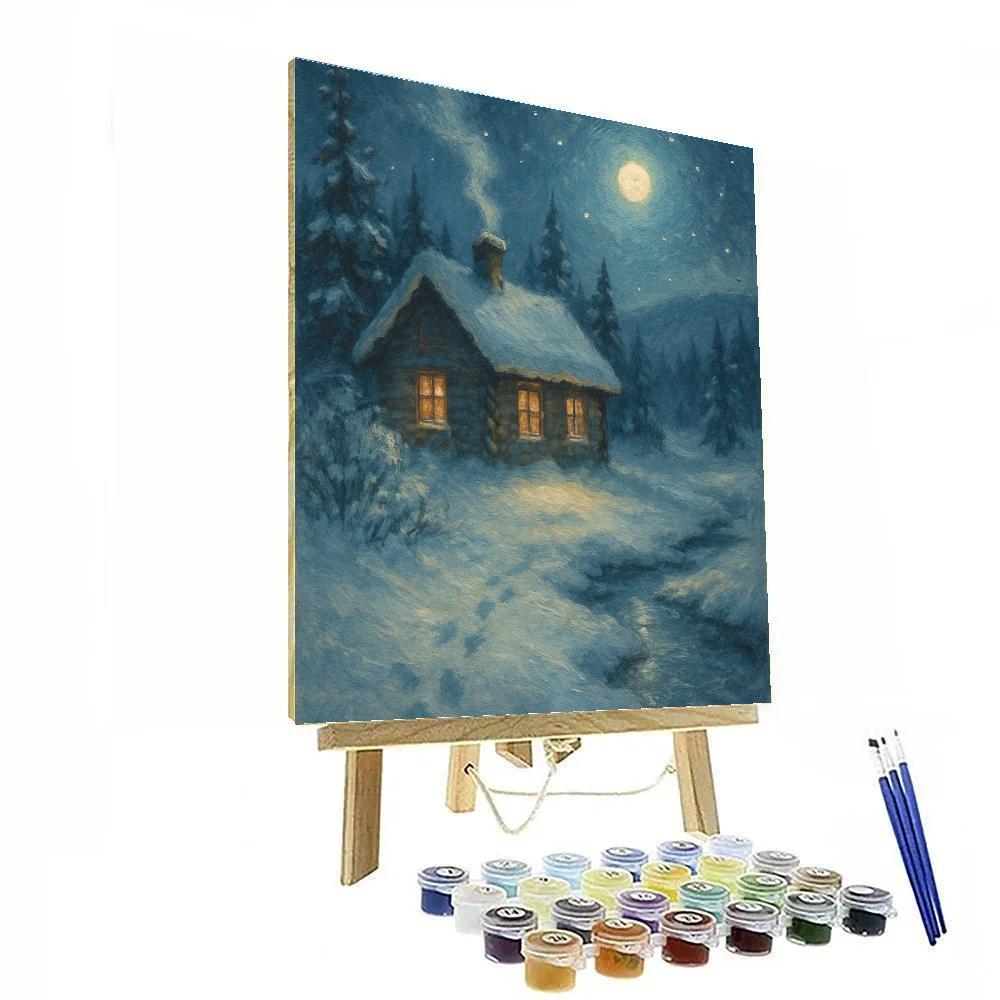 Midnight Cabin Winter Landscape Art Numbered painting kits