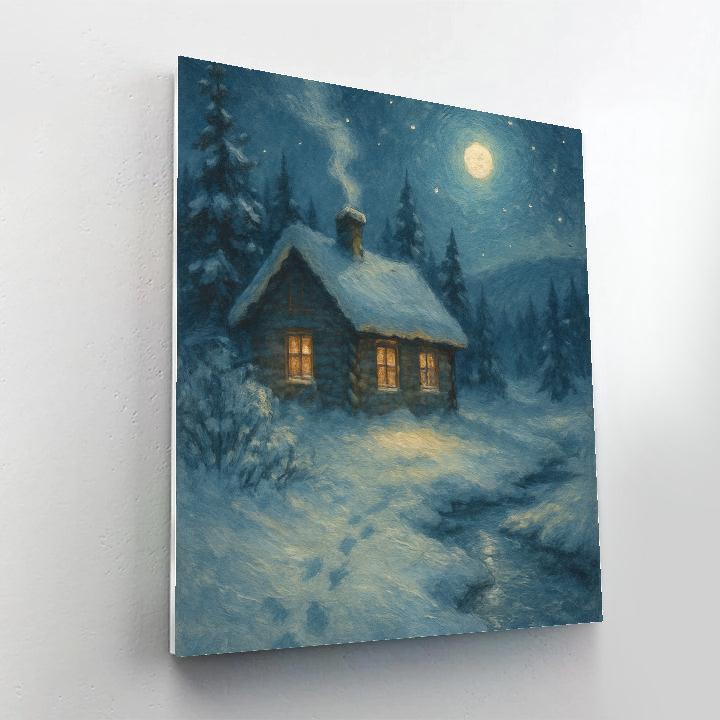 Midnight Cabin Winter Landscape Art Numbered painting kits