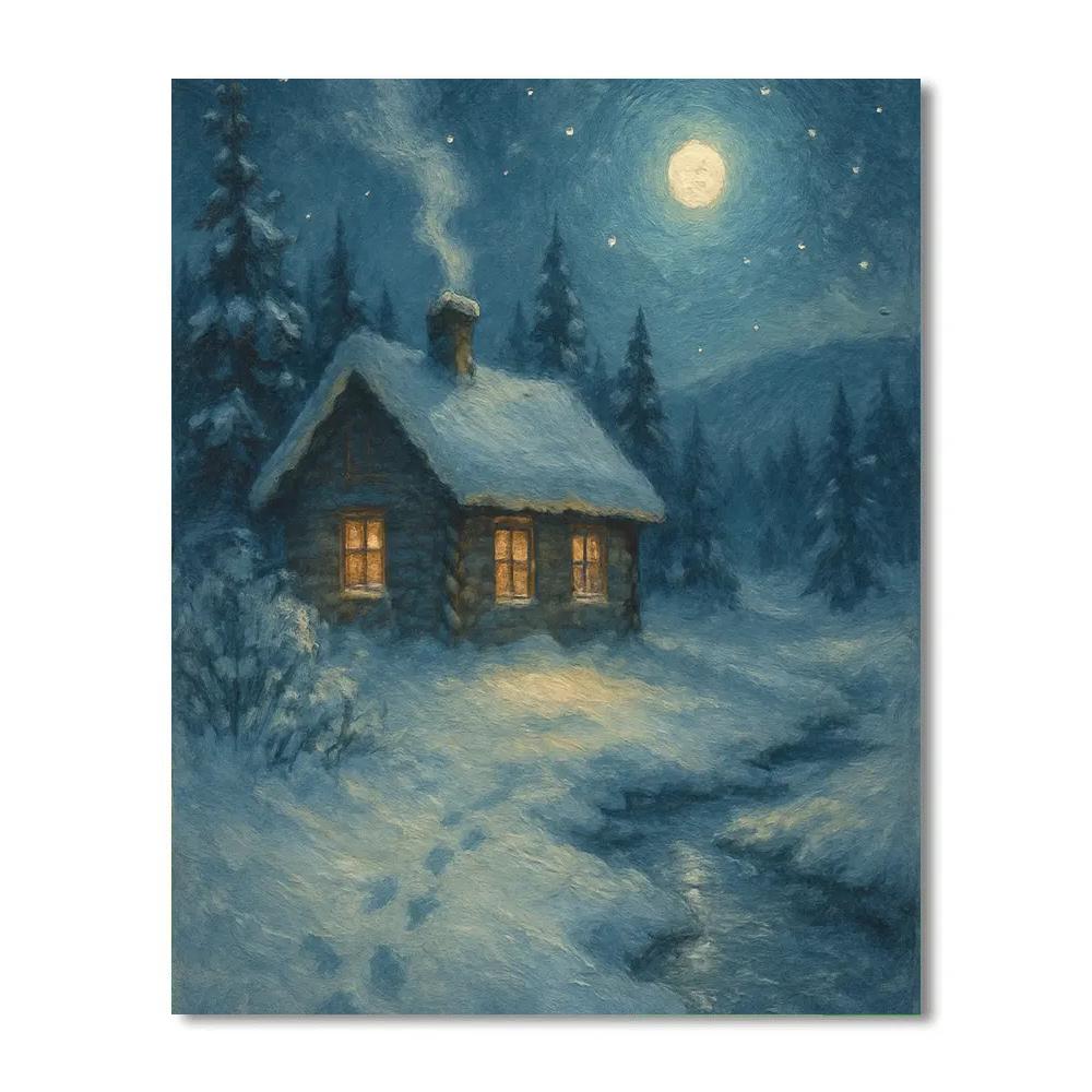 Midnight Cabin Winter Landscape Art Numbered painting kits