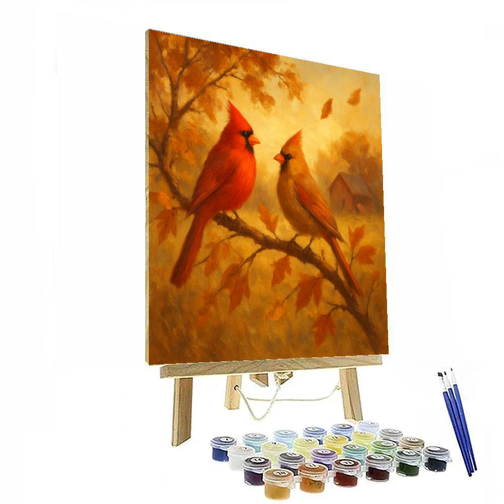Cardinal Hearth In Autumn Branches paint by color