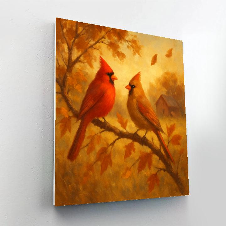 Cardinal Hearth In Autumn Branches paint by color