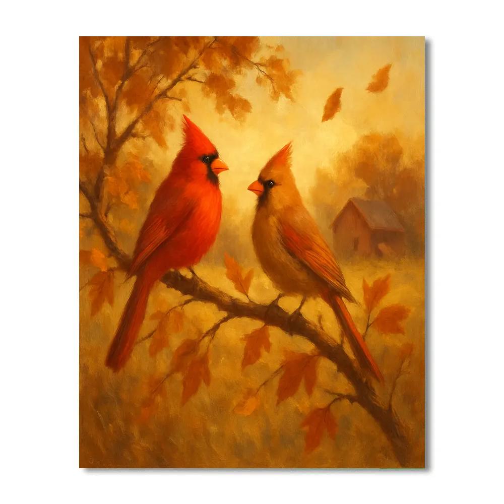 Cardinal Hearth In Autumn Branches paint by color