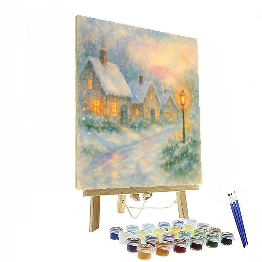Snow-Lit Village Winter Landscape Art paint by numbers