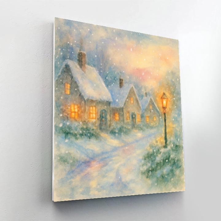 Snow-Lit Village Winter Landscape Art paint by numbers