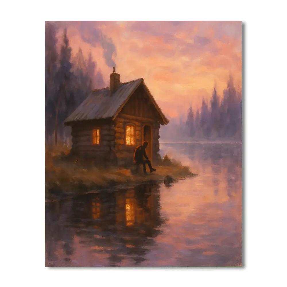 Sunrise Cabin By The Lake Painting by numbers kit