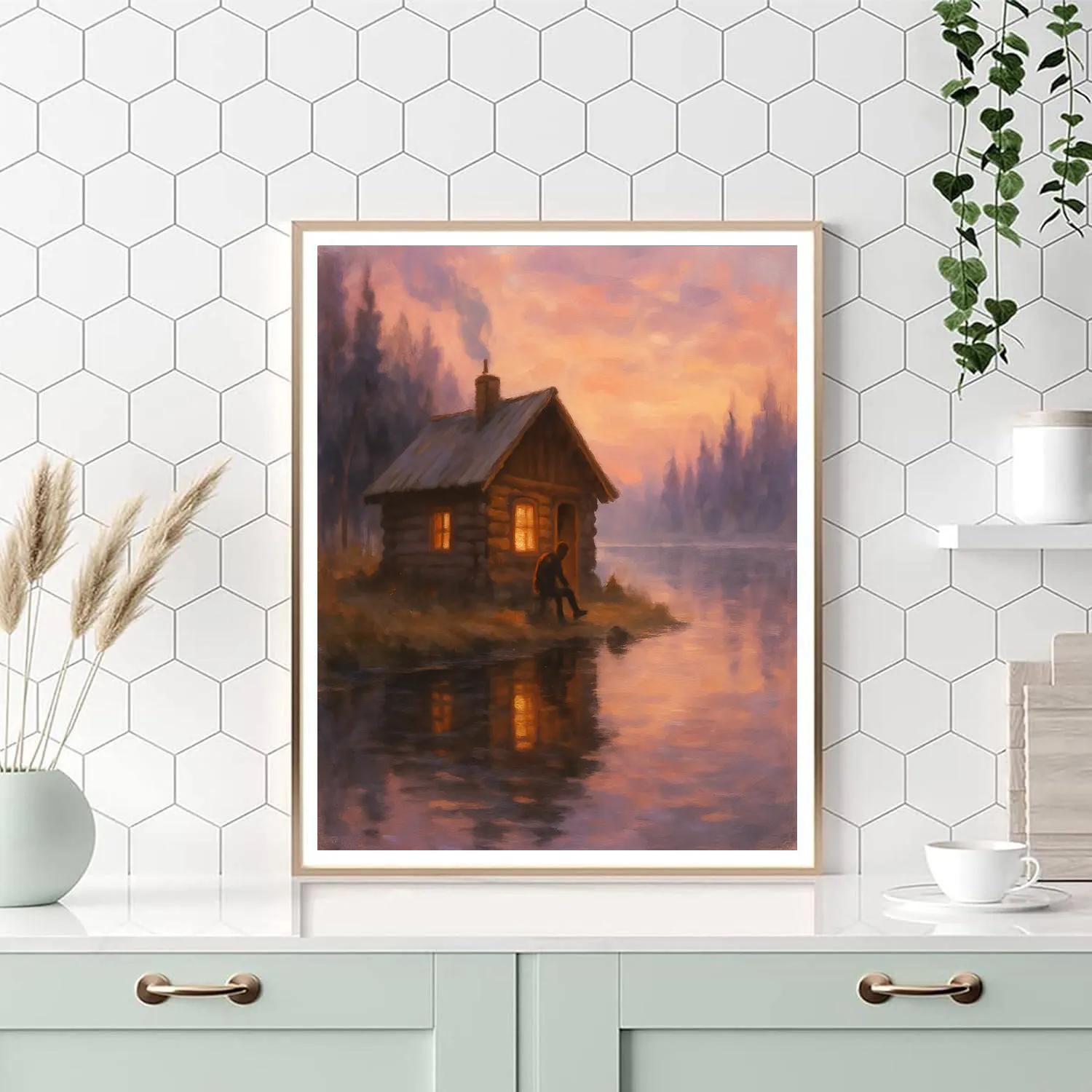 Sunrise Cabin By The Lake Painting by numbers kit