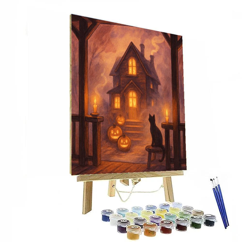 Cozy Haunted Window Glow painting number kit