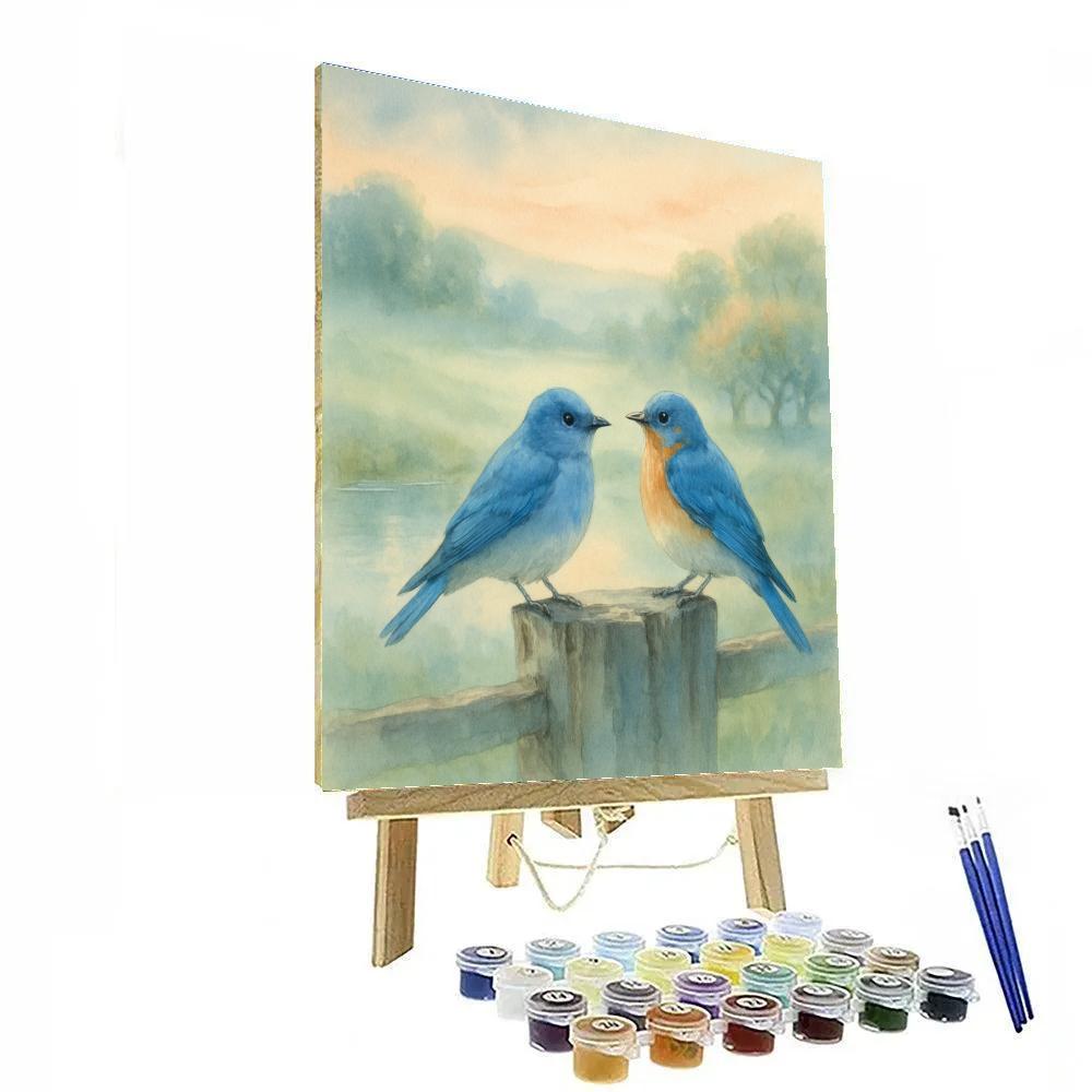 Bluebird Morning On The Fence Number painting