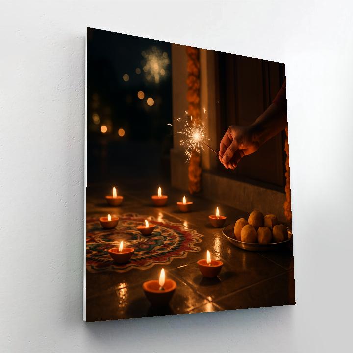 Diwali Doorstep With Clay Diyas Number painting