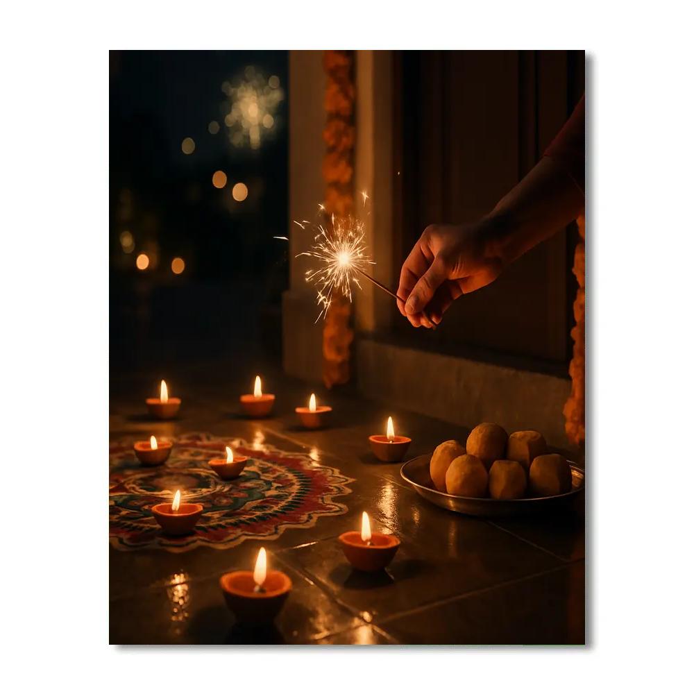 Diwali Doorstep With Clay Diyas Number painting