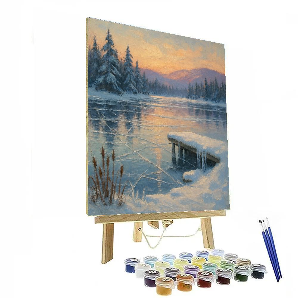 Frozen Lake Reflection Winter Landscape Art Number painting