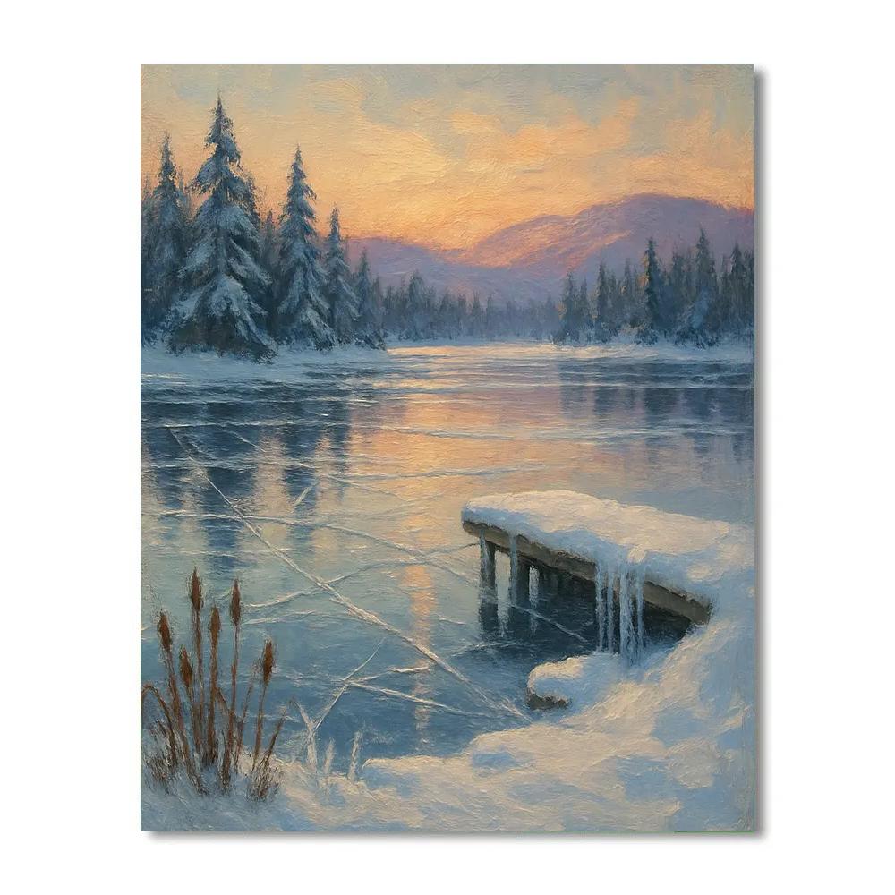 Frozen Lake Reflection Winter Landscape Art Number painting