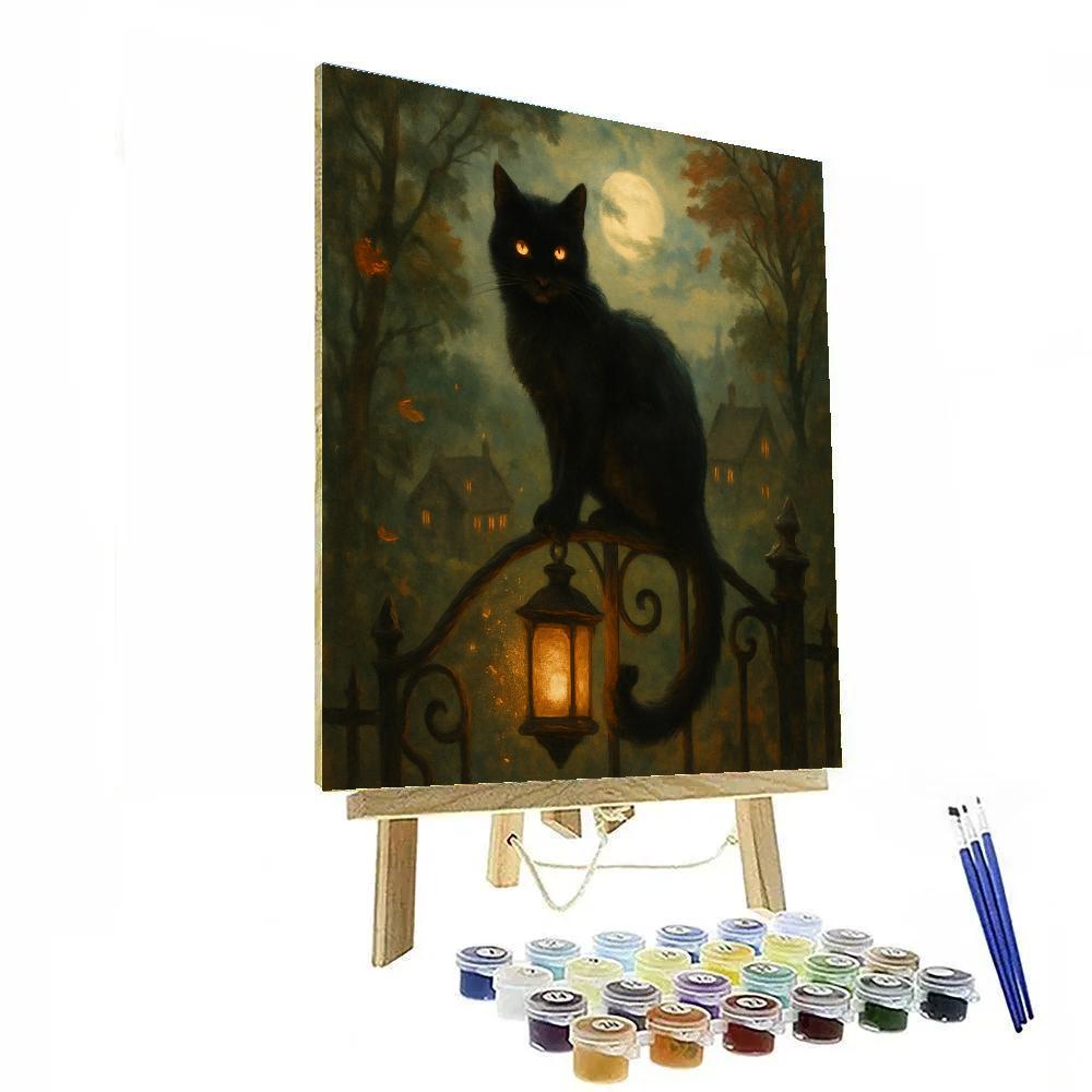 Lantern Cat On Autumn Gate Paint by numbers art
