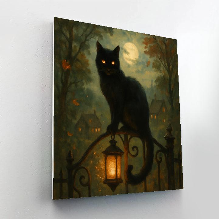 Lantern Cat On Autumn Gate Paint by numbers art