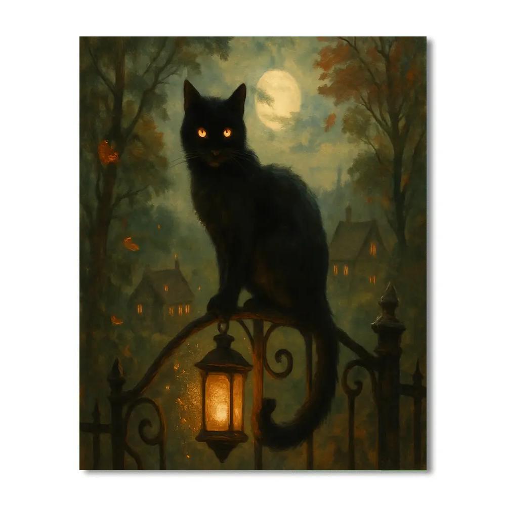 Lantern Cat On Autumn Gate Paint by numbers art