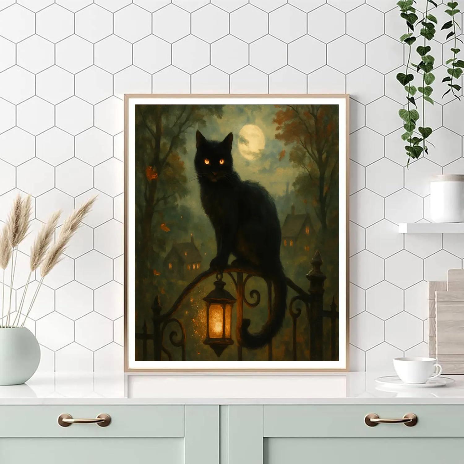 Lantern Cat On Autumn Gate Paint by numbers art