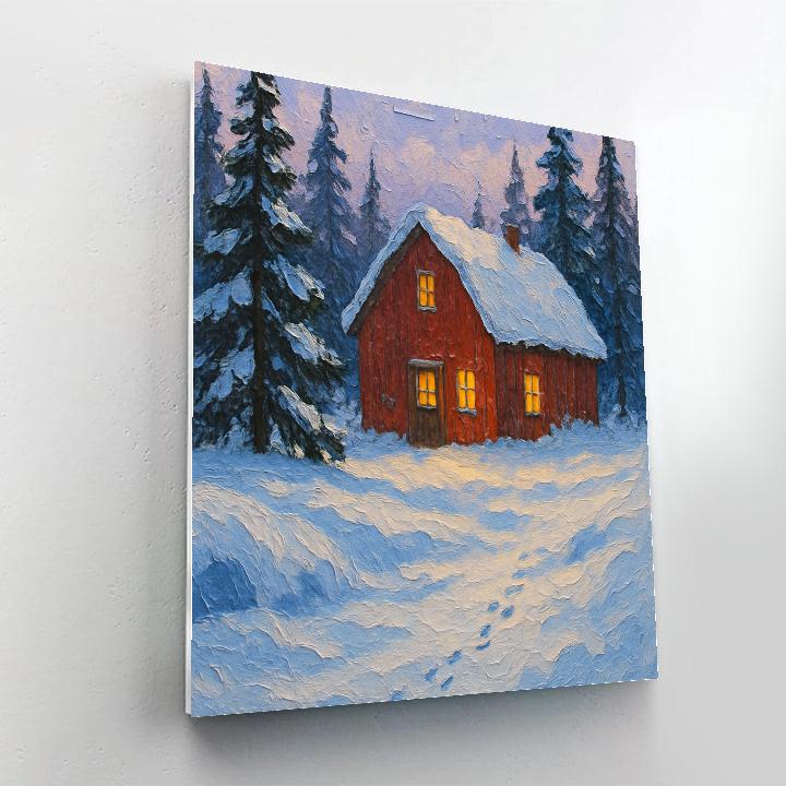 Red Barn Among Evergreens Winter Landscape Art DIY paint by numbers