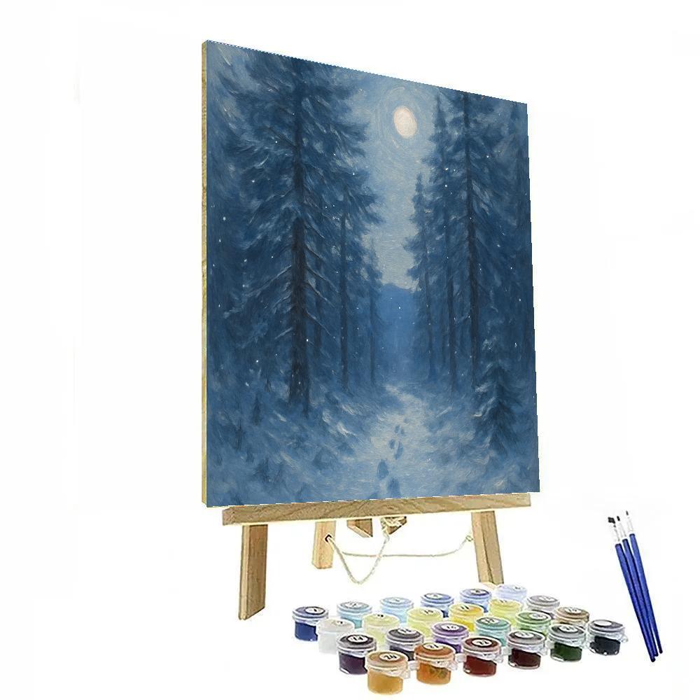 Moonlit Pine Path Winter Landscape Art paint by numbers
