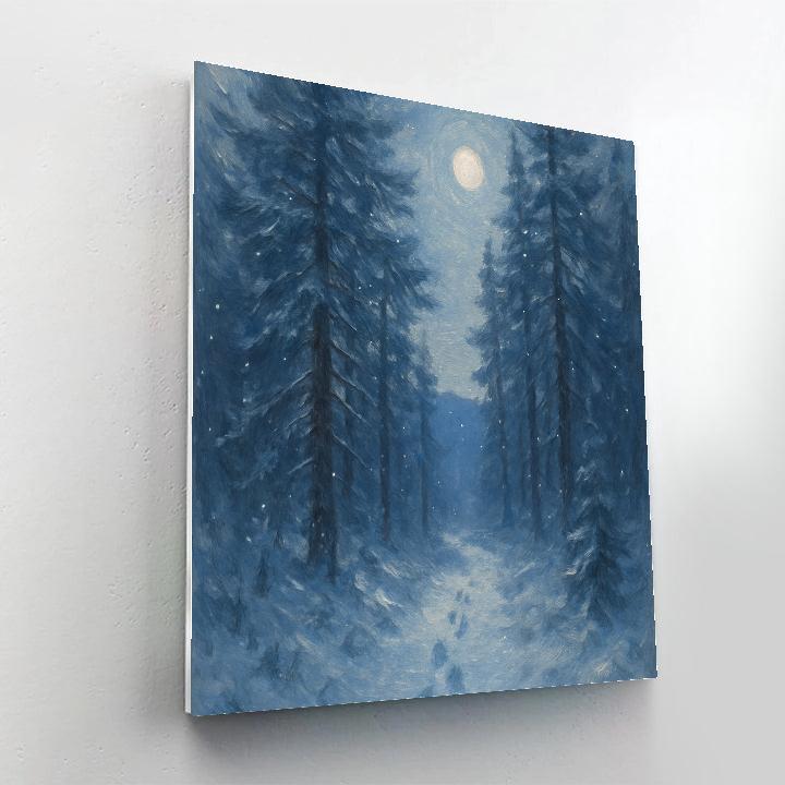 Moonlit Pine Path Winter Landscape Art paint by numbers