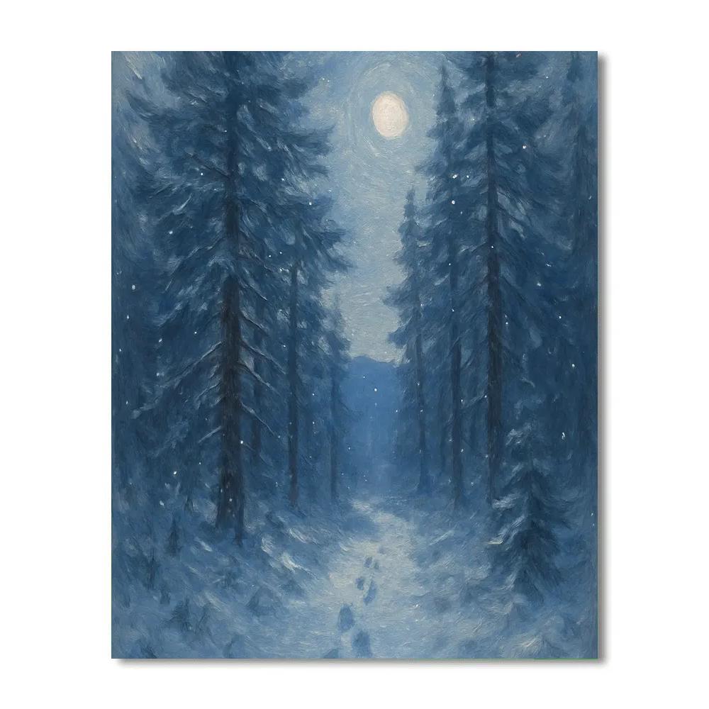 Moonlit Pine Path Winter Landscape Art paint by numbers