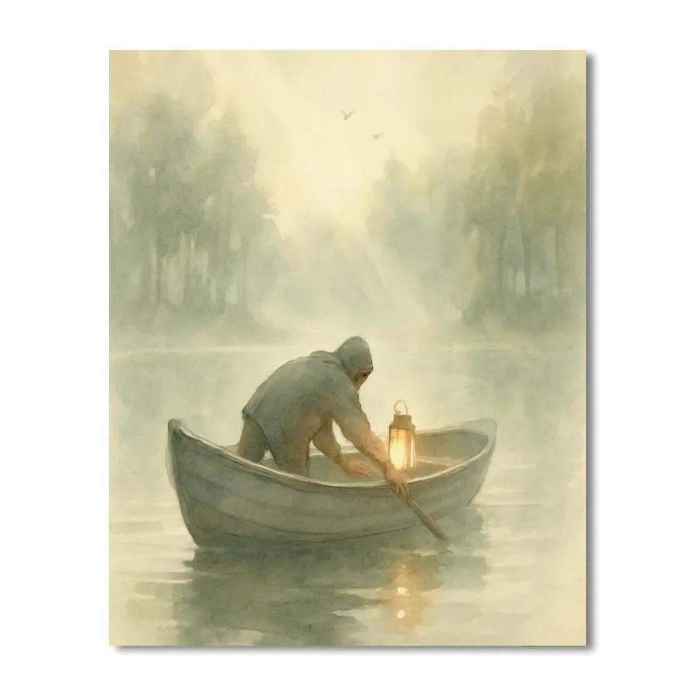 Misty Morning Rowboat Paint by numbers art