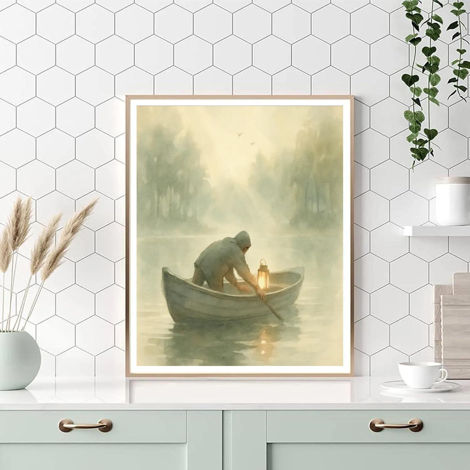 Misty Morning Rowboat Paint by numbers art