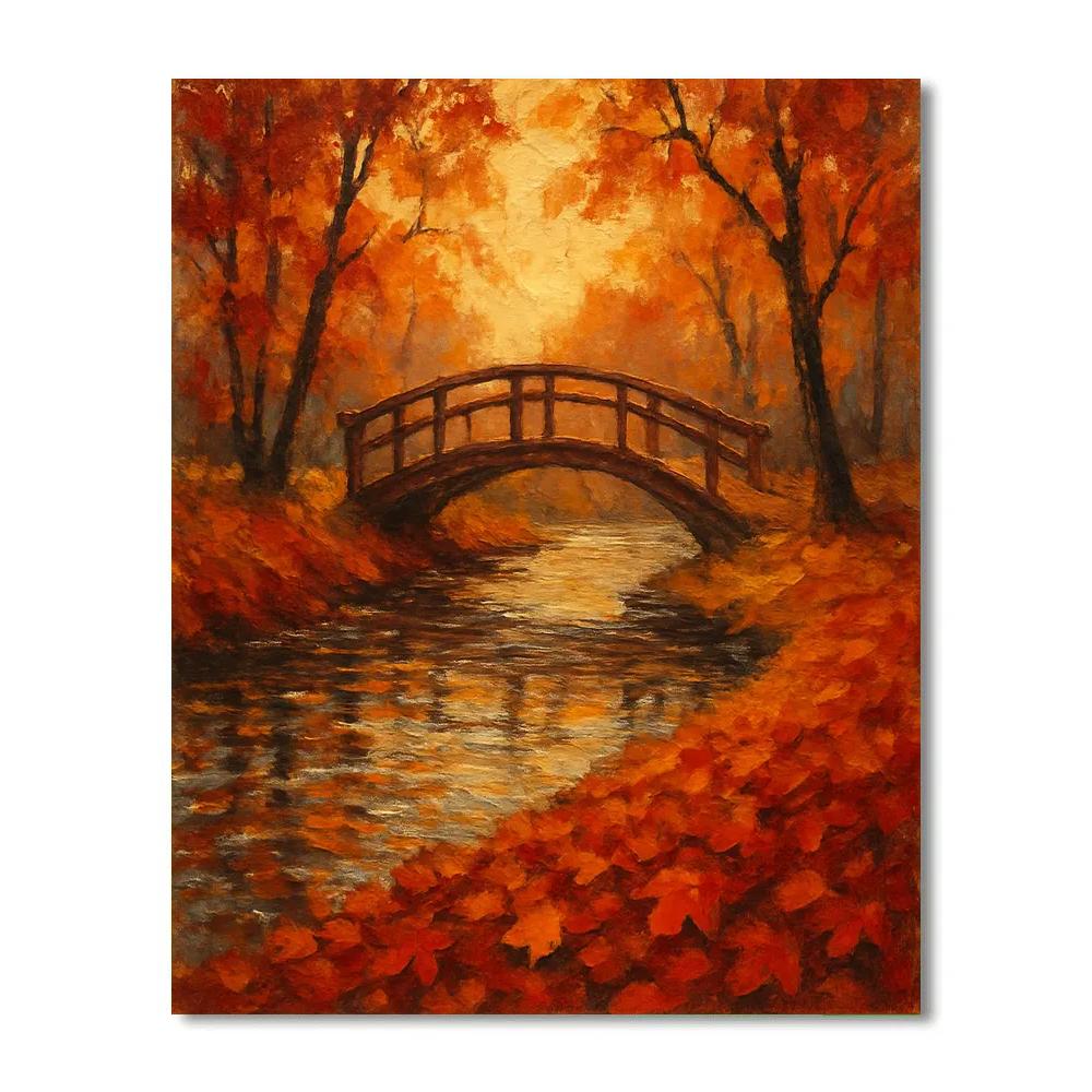 Amber Bridge Over Quiet Stream Number painting