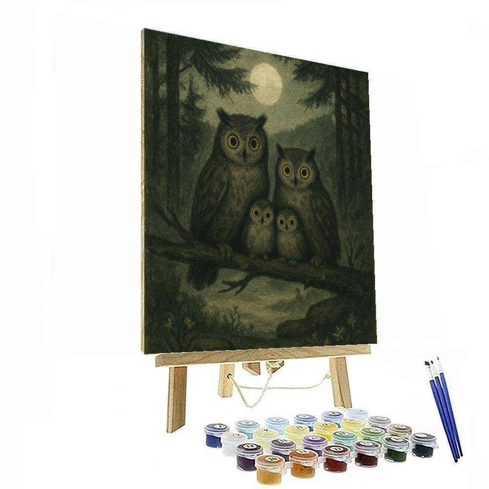 Owls At The Forest Clearing Painting by numbers kit