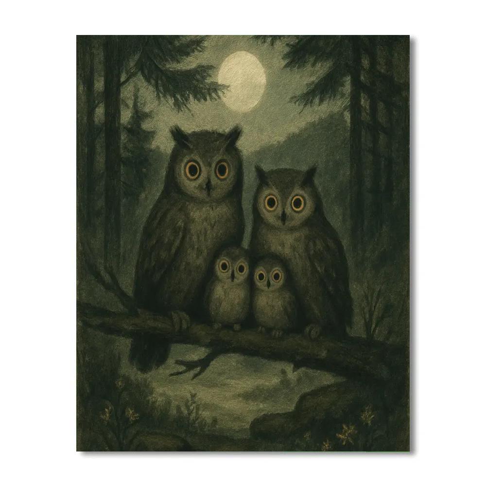 Owls At The Forest Clearing Painting by numbers kit